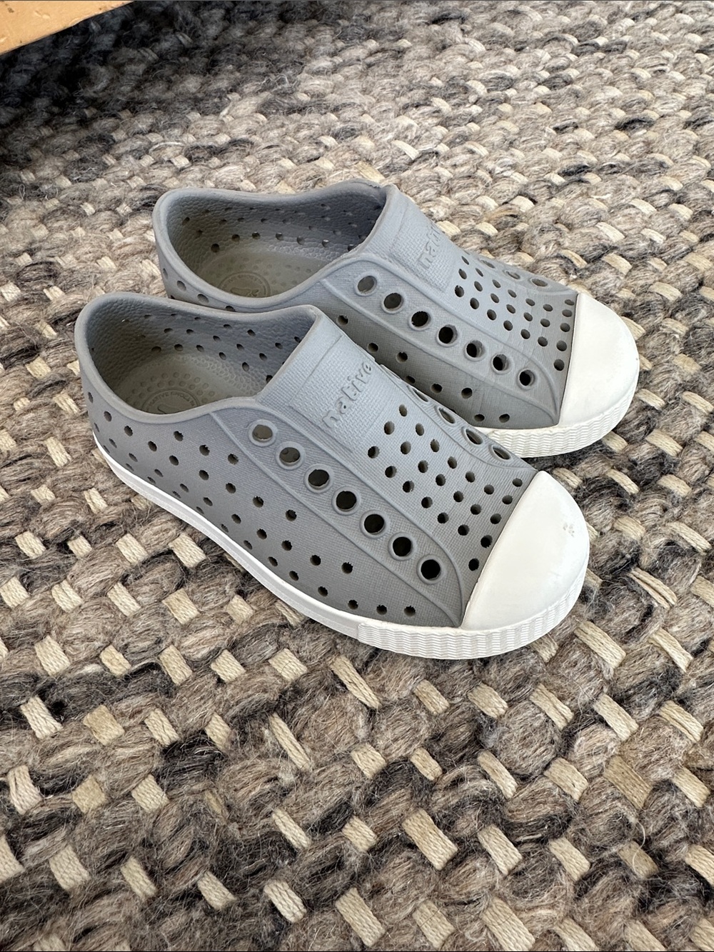 Native Jefferson Slip-On Sneakers — Grey with White Toe